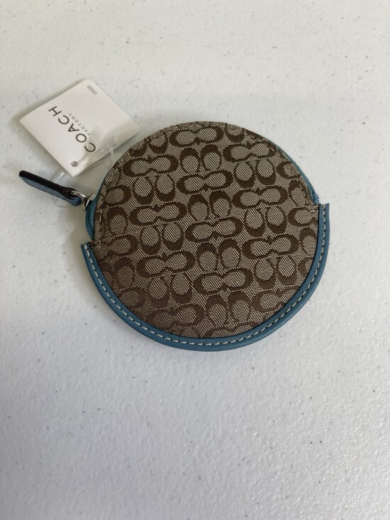 Coach Handbags - Coach Round Signature Coin Purse Brown Khaki Aqua Zip Case F60162 NWT